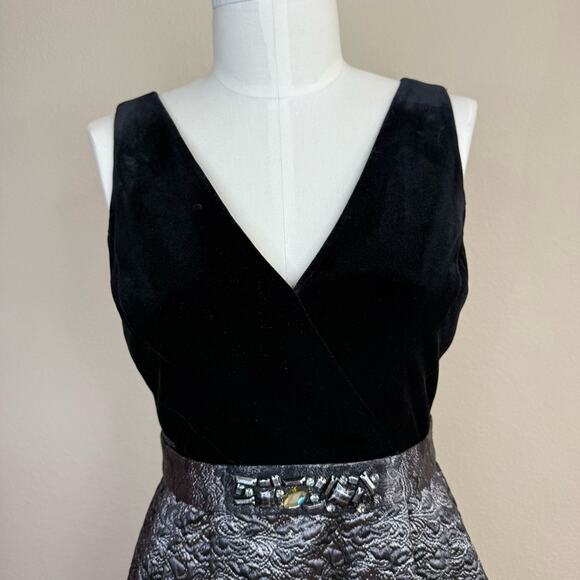 Rickie Freeman for TERI JON Velvet Black and Silver Midi Dress Women's Sz 8 - Picture 5 of 16